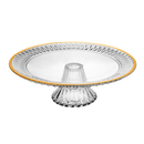 Prato para Bolo Boleira com Pé Radial em Cristal Fio de Ouro 32cm