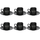 Jogo Xicara de Café com Pires Manhattan Preta 80ml 6 Peças
