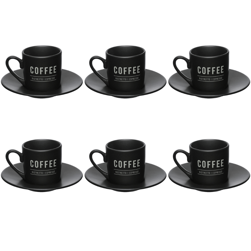 Jogo Xicara de Café com Pires Manhattan Preta 80ml 6 Peças
