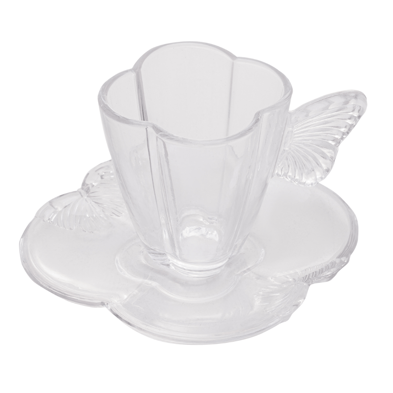 Jogo 4 Xícaras de Chá com Pires em Vidro Butterfly 180ml