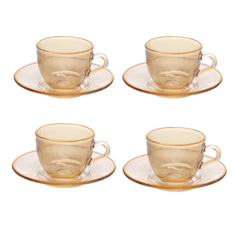 Jogo 4 Xícaras  para Café Menfis Cristal Âmbar com Borda Dourada 85ml