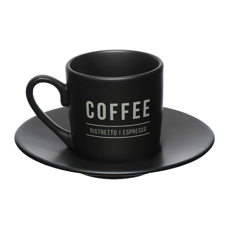 Jogo Xicara de Café com Pires Manhattan Preta 80ml 6 Peças