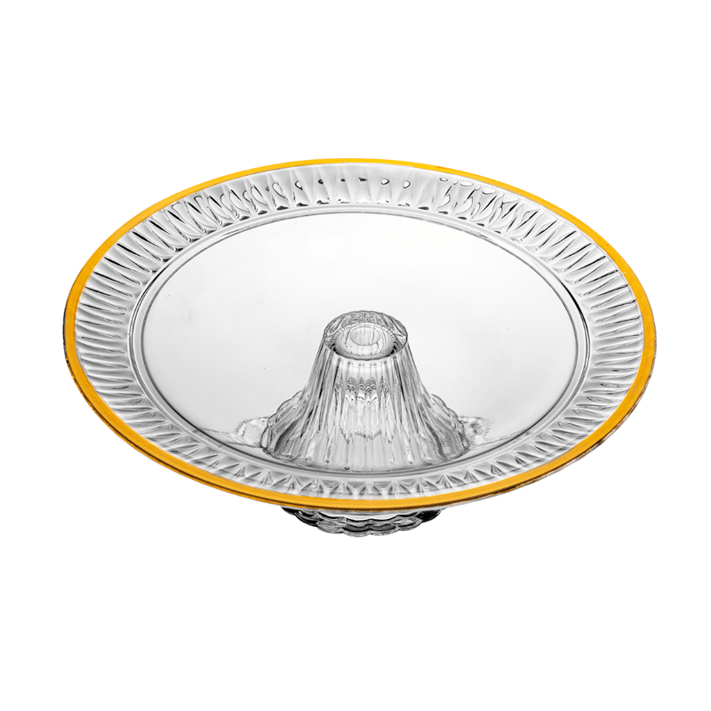 Prato para Bolo Boleira com Pé Radial em Cristal Fio de Ouro 32cm